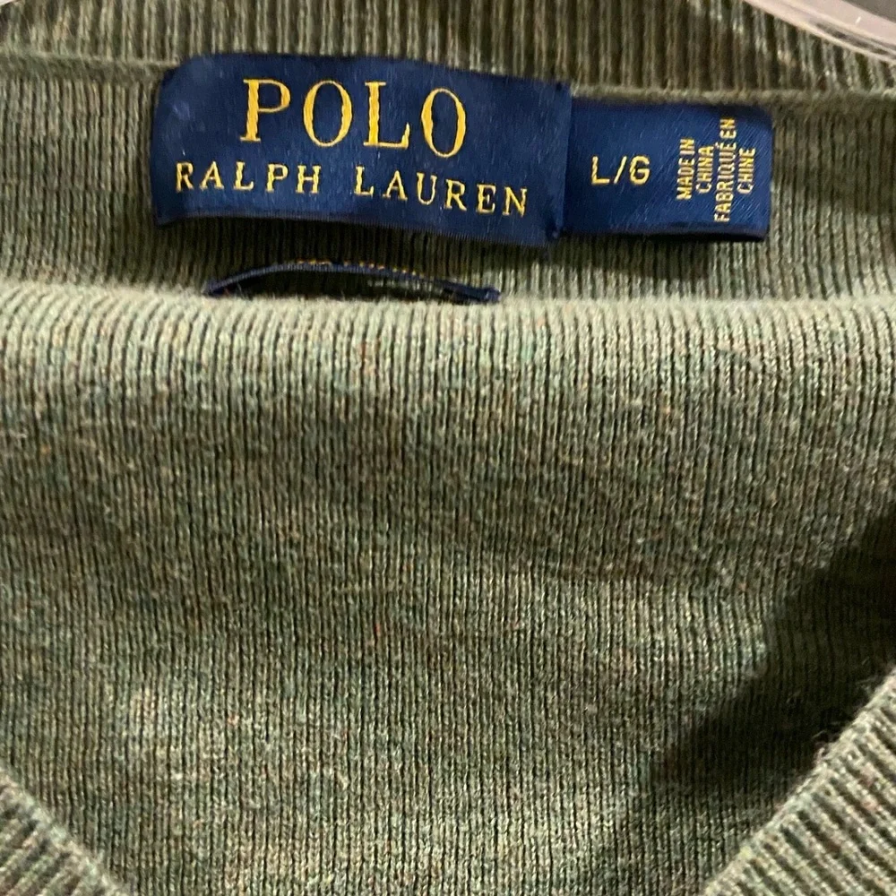 Polo Ralph Lauren Sweater Army Green V Neck Pima Cotton Men’s Size Large